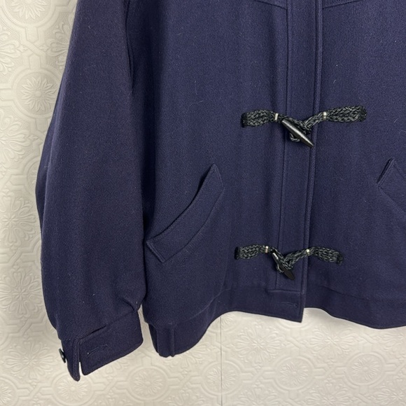 Vintage Woolrich Virgin Wool Duffle Toggle Coat Navy Plaid Interior Heavy XL - Picture 4 of 9